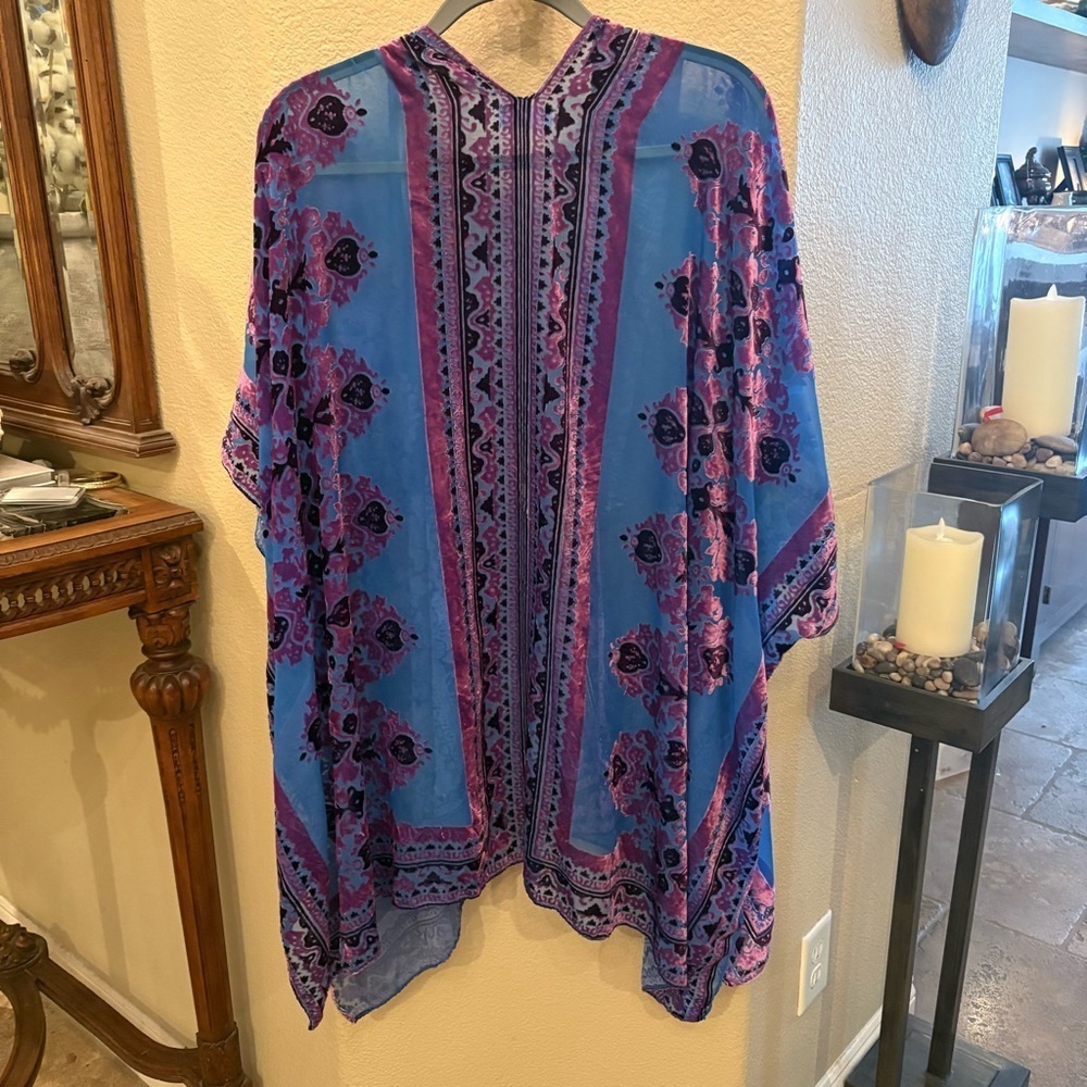 FREE PEOPLE Women Muse Blue Purple Velvet Burnout Kimono Coverup One Size - Picture 4 of 8